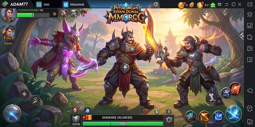 Tampilan gameplay ADAM77 dengan grafis yang menawan dan pertarungan epik.
