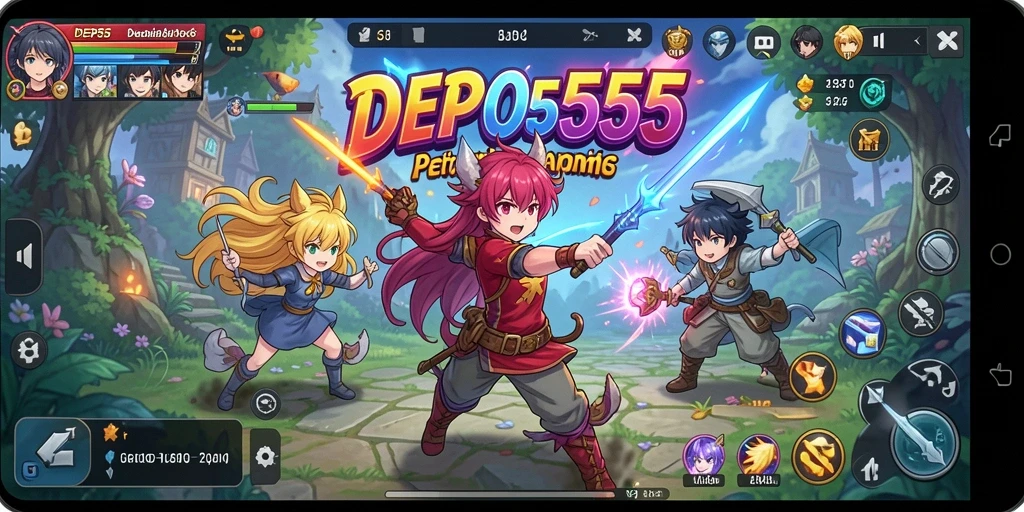 Menampilkan aksi karakter anime dalam DEPO555 yang seru.