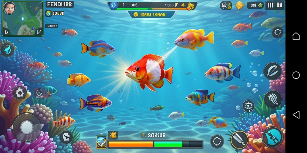 Screenshot gameplay FENDI188 menampilkan aksi tembak ikan yang mendebarkan.
