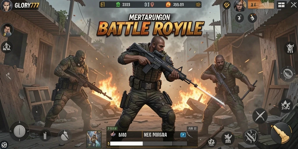 Screenshot gameplay GLORY777 menampilkan aksi pertarungan yang mendebarkan.