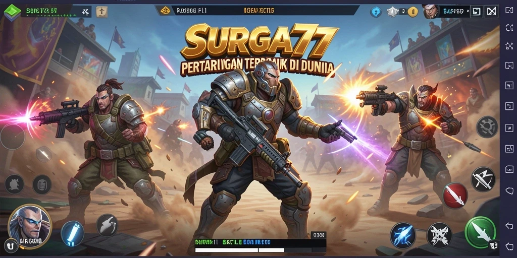 Tampilan gameplay intens dan strategi di SURGA77 Battle Royale.