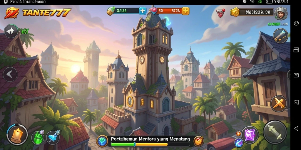 Tampilan gameplay <strong>TANTE777</strong> dengan menara dan musuh yang beragam.